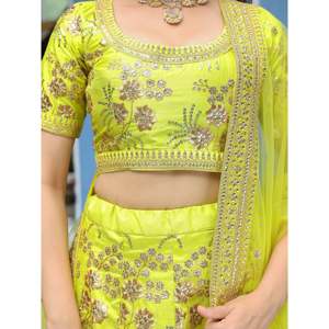Fantástico Neón Bordado Seda Lehenga Choli Con Dupatta - Product Image 1