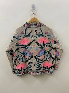 Veste Courte Bohème en Lin et Coton Brodé Floral, Col Mandarin, Manches Chauve-Souris, Décontractée pour Femme – Collection Printemps - Product Image 3