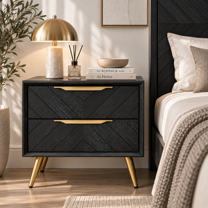 <b>Wooden</b> <b>Bedside</b> <b>Table</b> With Textured Chevron Front Panel, Practical Drawer Storage <b>And</b> Stylish Legs For Contemporary Bedroom Decor - Product Image 3