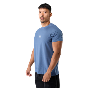 เสื้อยืดแขนสั้นสีน้ำเงินเข้มสำหรับผู้ชาย เนื้อผ้าคอตตอนพรีเมียม สวมใส่สบาย เหมาะสำหรับใส่ลำลอง ออกกำลังกาย มีสไตล์ ขายส่งจำนวนมาก เสื้อผ้ากีฬา ฟิตเนส - Product Image 3