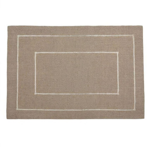 Custom Wholesale Luxury Double Hemstitch Handmade Embroidery Classic <b>Placemats</b> Napkins Sets Natural Linen Trays Thin Washable - Product Image 3
