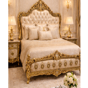 Juego de Cama Matrimonial de Estilo Moderno Inspirado en el Barroco Tallado Clásico, Muebles de Dormitorio Duraderos de Madera de Teca Premium, Nueva York - Product Image 1