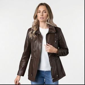 Nueva moda mujer niñas chaqueta de cuero primavera otoño manga larga Casual Slim Color sólido cremallera chaqueta Casual para la venta personalizada - Product Image 1