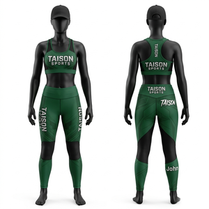 Premium 280 GSM Polyester Spandex BJJ Bra Legging Set Green Black Side Panel Sublimation Heat Transfer Custom Logo - Product Image 1