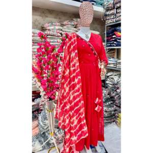 Hermoso conjunto de vestido y pantalón Anarkali para mujer con Dupatta para fiestas - Product Image 6