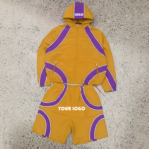 Chándal con Capucha para Hombre, Tallas Grandes, Color Sólido, Bloques de Color, Secado Rápido, Ropa Urbana de Verano, 100% Algodón, Verde y Morado - Product Image 2