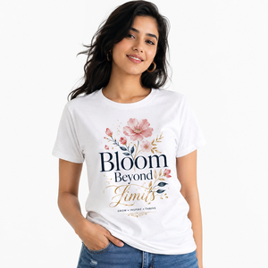 T-shirt Femme Blanc à Imprimé Floral Col Rond Coupe Slim 180g 100% Coton Manches Courtes Printemps Été Décontracté Bloom Beyond Limits - Product Image 1