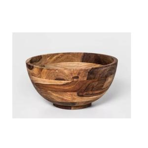 Bol de service artisanal en bois d'acacia massif, multi-usages, décoratif, écologique, rond, pour salade, fruits, collations, dîner, pour la maison - Product Image 4