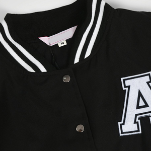 Customized Made New Arrival Women Varsity <b>Jacket</b> Black <b>White</b> Letter A Embroidered Front Full Sleeve Turn-Down Collar Autumn - Product Image 6