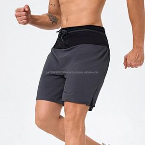 Pantalones cortos para correr tejidos sin costuras para hombre, pantalones cortos de gimnasio transpirables ligeros de nailon, pantalones cortos activos con logotipo personalizado - Product Image 1