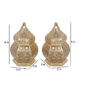 Lanterne marocaine en métal doré vintage, lanterne décorative suspendue pour bougie avec motif découpé à la main pour la décoration de la maison - Product Image 6