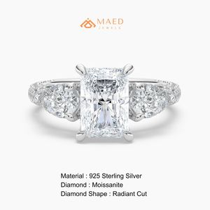 Moissanite Radiant Three <b>Stone</b> Ring for Women Silver Tone Engagement Anniversary Wedding Gift Luxury Jewelry Elegant Daily Style - Product Image 6