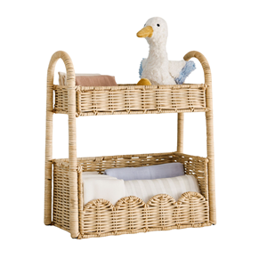 Eco-Friendly Handwoven Rattan Tiered Diaper Caddy, Scalloped Stacked Organizer <b>Basket</b> For Nursery Vietnam Factory Wholesale - Product Image 1