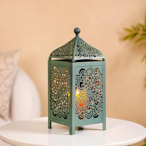 Antique <b>Gold</b> Metal Frame Glass Candle <b>Lantern</b> Handmade Vintage Design with Customizable Print and Metal Wire Handle - Product Image 2