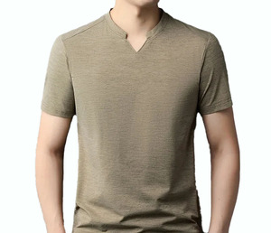 Camiseta de Punto de Manga Corta con Cuello en V para Hombre, Color Naranja, Corte Regular, Estilo Informal, Color Sólido, Teñido Liso, Producción Harry Johnson OEM - Product Image 4
