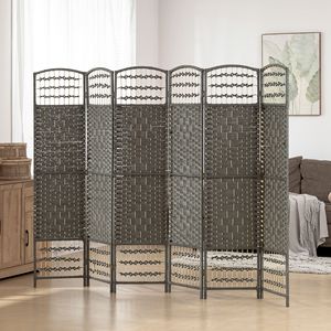 Portable Privacy <b>Screen</b> 6-Panel <b>Folding</b> Room Divider Translucent Wave Fiber Room Partition for Home Office Dark Gray Traditional - Product Image 2