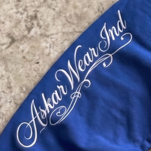 Askar Wear Ind กางเกงวอร์มผ้าฟลีซสีน้ำเงินสำหรับผู้ชายเอวยางยืดปักโลโก้ลำลองฤดูใบไม้ร่วงสตรีทแวร์ - Product Image 3