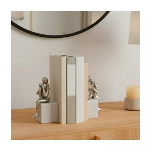 Porte-livres en métal moderne, design sculptural de figure humaine, base carrée, 2 pièces, accessoire décoratif pour la maison, le bureau - Product Image 6