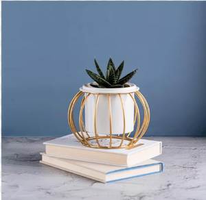 Gold Wire Succulent Planter Stand Set Indoor Tabletop Flower <b>Pot</b> <b>Holder</b> Modern Decorative Plant Display Rack - Product Image 3