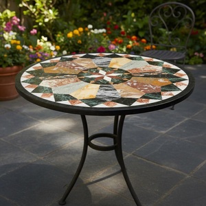 Table ronde en marbre incrusté, table en mosaïque de pierre faite à la main, table de salle à manger et table basse de luxe pour la maison, l'hôtel et l'intérieur - Product Image 1