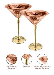 Verre à Martini en Cuivre Martelé avec Paille – Vaisselle de Luxe pour Cocktails, Verre à Pied pour Bar, Idéal pour les Fêtes, les Bars et les Restaurants - Product Image 2