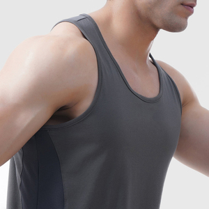Débardeur Sportif Gris Respirant à Séchage Rapide pour Homme, Col Rond, Couleur Unie, 100% Coton 120g, Logo Avant, Idéal Entraînement - Product Image 4