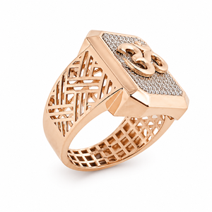 Bague Homme en Or Rose 18K avec Diamants Pavés et Symbole Om, Design Rectangulaire, Bijou de Luxe Religieux, Idéal pour Mariage, Fête, Quotidien, Cadeau - Product Image 2