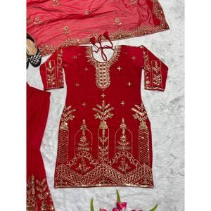 Ensemble Sharara Plazzo Dupatta fait main de créateur, motif sirène, taille empire, tenue de soirée - Product Image 4