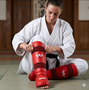 Protections de tibia et de voûte plantaire pour arts martiaux - Protections complètes pour les jambes pour le karaté et le taekwondo - Protections pour le sparring - Product Image 1
