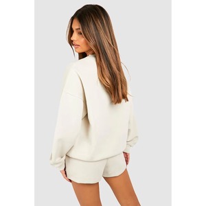 Conjunto de Sudadera de 2 Piezas para Mujer, Cuello Redondo Oversize, Felpa, Poliéster/Algodón, Transpirable, Corte Regular, Estampado de Letras en Relieve - Product Image 2
