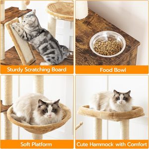 Arbre à chat avec enclos pour litière, tour à chat en bois de 44 pouces de hauteur avec griffoir, hamac pour chat, condo pour chat d'intérieur tout-en-un, brun rustique - Product Image 5