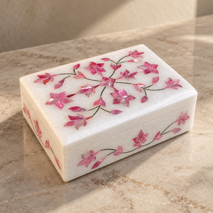 Stonecrafts International Modern Elegant Rectangle Jewellery <b>Box</b> with Pink Floral Inlay Design for Storage - Product Image 3