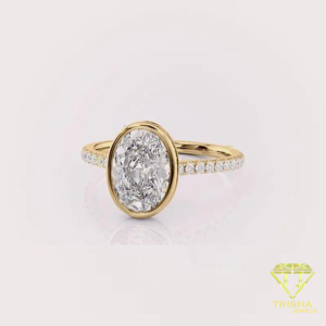 Bezel <b>Set</b> Oval Diamond Engagement <b>Ring</b> Gold Plated Wedding Jewelry - Product Image 1