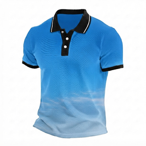 Custom Embroidered Solid 100% Cotton Breathable Men's Casual Short Sleeve Shirt Sportswear Black Contrast Collar Knitted Fabric - Product Image 1