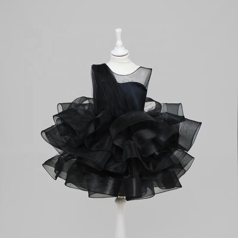 strapless open back dress Women Steampunk Tulle Bustle Skirt Gothic Black Tutu Dress with Drawstring Costume Accessories for Halloween Party main image 0