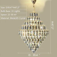 Lustre LED moderne de luxe en verre cristal, suspension à tiges étagées, chaîne dorée, garantie 3 ans, pour salon, lumière chaude 3500K