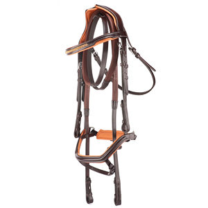 Ensemble de bride en cuir de qualité supérieure pour l'équitation, rembourrage doux orange, sangles réglables, rênes en caoutchouc, Horsekraft personnalisé - Product Image 1