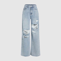 Pantalon cargo en jean respirant et à séchage rapide pour femme, coupe large, taille haute, couleur unie, style décontracté et streetwear, idéal pour l'été
