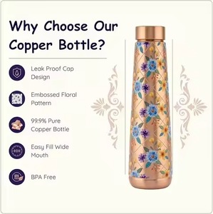 Trusted Supplier's Pure Copper Water Bottle Printed Leak-Proof Ayurvedic <b>Drinkware</b> Gym and Travel Use Low Price Health Benefits - Product Image 1