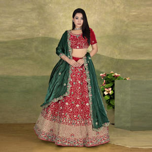 Ensemble Lehenga Choli Fendy avec broderie filée, bordure évasée et dupatta assorti – Tenue vintage pour Diwali, mariage, fête et occasions festives - Product Image 4