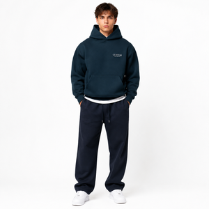 Sudaderas con Capucha para Hombre al por Mayor, Color Azul Marino, de Algodón y Felpa, con Bolsillo Canguro, Logotipo Minimalista, Ropa Casual Urbana, OEM, Etiqueta Privada Personalizada - Product Image 3