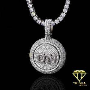 Luxury Iced Out Round Pendant <b>Necklace</b> Custom <b>Initial</b> Letter Pendant Cuban Link Chain Hip Hop Jewelry Gold Plated Rhinestone - Product Image 6
