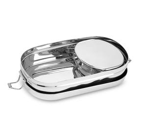 High-Grade 650 ml Stainless Steel Adult Lunch <b>Box</b> <b>Secure</b> Locking Clip Oval Shape Luxury Style Leak Proof 2 Compartments - Product Image 5