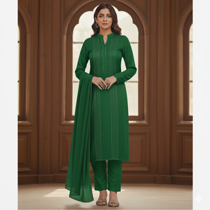 Salwar Kameez de Algodón Verde para Mujer, Estilo Tradicional, Largo hasta el Tobillo, Ropa Casual Lista para Usar, Conjunto de 3 Piezas, Estilo India Pakistán - Product Image 4