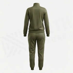 Women's Olive Green 2 Piece Knitted <b>Tracksuit</b> Full Sleeve Zipper Stand Collar Casual Sportswear Set Regular Fit All Seasons - Product Image 2