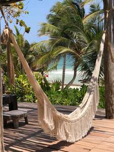Hamaca moderna de macramé para exteriores con palo de madera, muebles de exterior al por mayor, columpio bohemio, hamaca colgante tejida a mano - Product Image 4