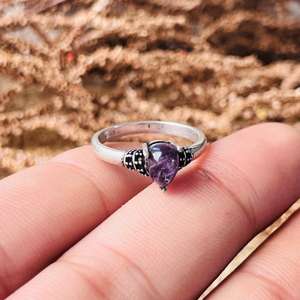 Anillo Boho de Amatista en Forma de Lágrima para Mujer, Bañado en Plata, Latón, Diseño Tribal con Detalles Oxidados, Venta al por Mayor - Product Image 5