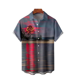 Camisa Hawaiana Estampada de Popelina de Color Sólido para Hombre, Talla Grande, Manga Corta, Transpirable, Informal, para Playa, Verano - Product Image 2