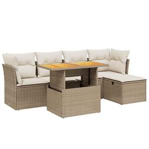 Conjunto de Sofás Modulares Grandes de Ratán Sintético PE Beige para Jardín, Muebles de Jardín Modulares Cómodos - Product Image 2