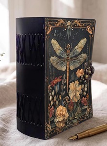 Dragonfly Botanical Leder A5 Planer Tagebuch Handgefertigtes Blumen-Tagebuch mit Antik-Verschluss und Fadenbindung - Product Image 3